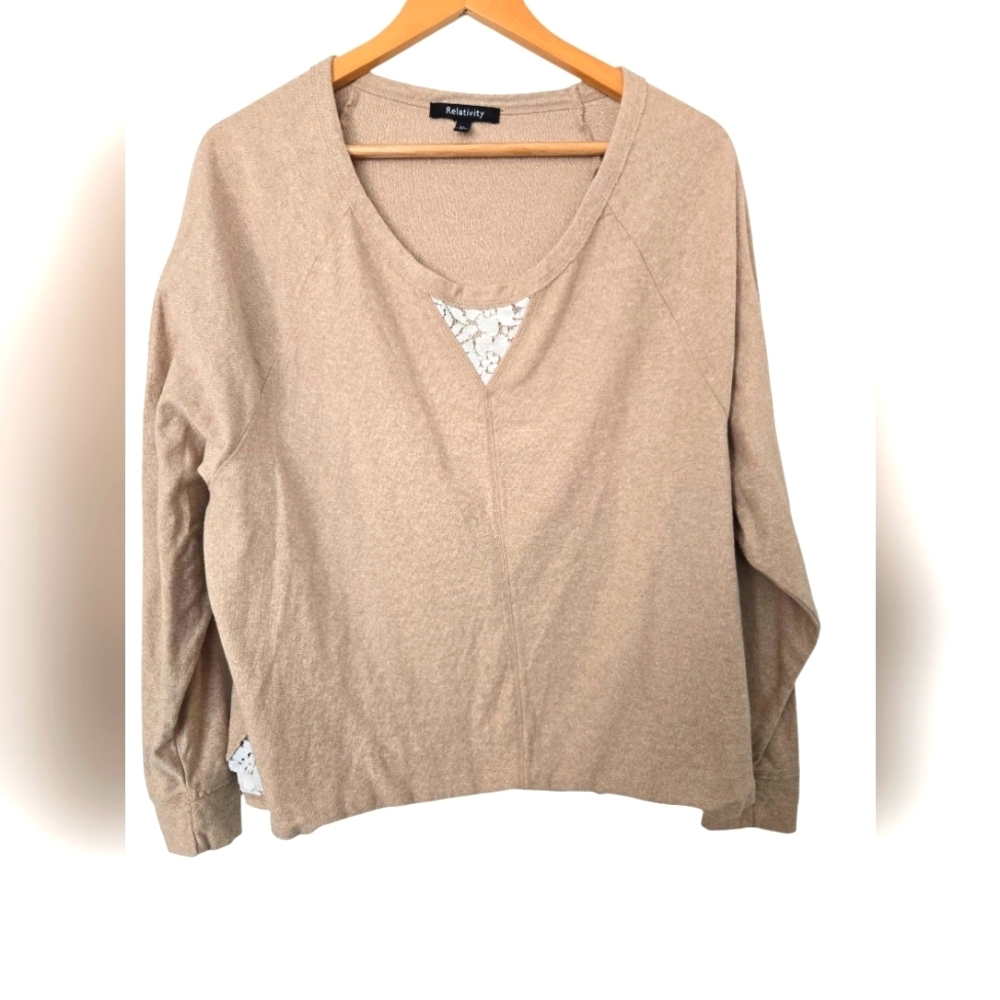 Relativity Tan Sweater with Lace Detail Size Xl